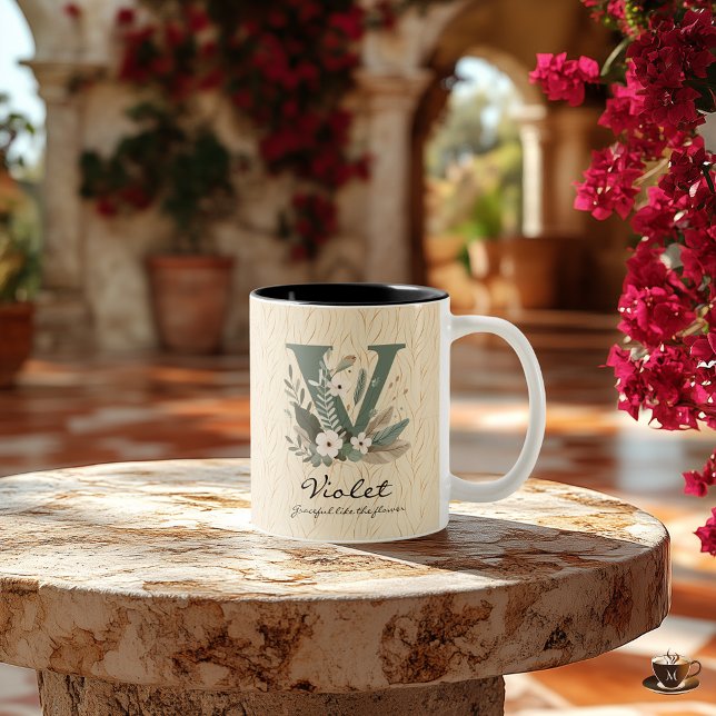 Graceful Boho Chic Floral Monogram Mug for Violet (Creator Uploaded)
