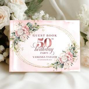 Graceful Botanical Rose Gold 50th Birthday Book