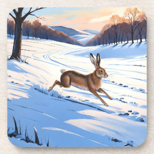 Graceful Bounds of Hare : Full of Winter Joy Beverage Coaster