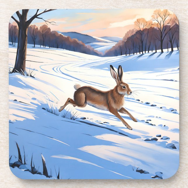 Graceful Bounds of Hare : Full of Winter Joy Beverage Coaster (Front)