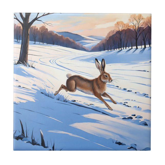 Graceful Bounds of Hare : Full of Winter Joy Ceramic Tile (Front)