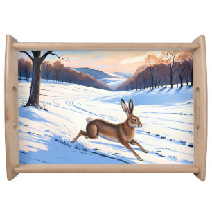Graceful Bounds of Hare : Full of Winter Joy Serving Tray