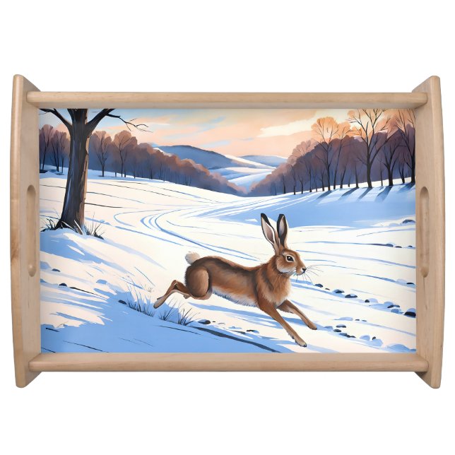 Graceful Bounds of Hare : Full of Winter Joy Serving Tray (Front)
