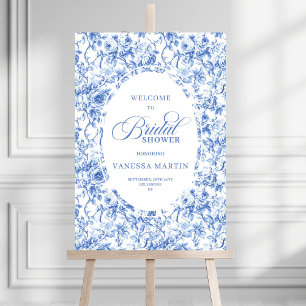 Graceful Bridal Shower Navy Blue Roses Welcome Pos Foam Board