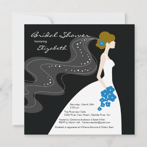 Graceful Bride Bridal Shower Invitation blue