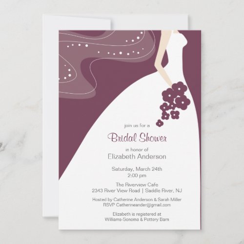 Graceful Bride Bridal Shower Invitation Plum