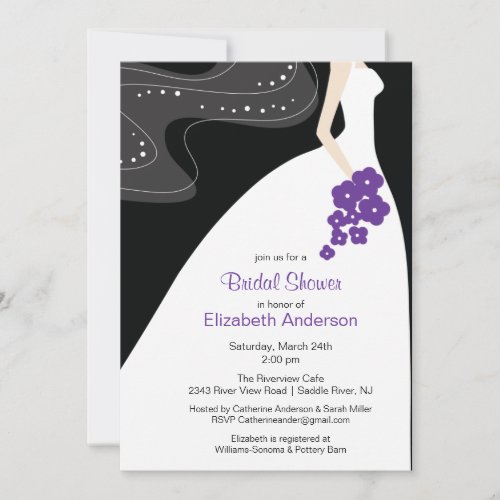 Graceful Bride Bridal Shower Invitation Purple