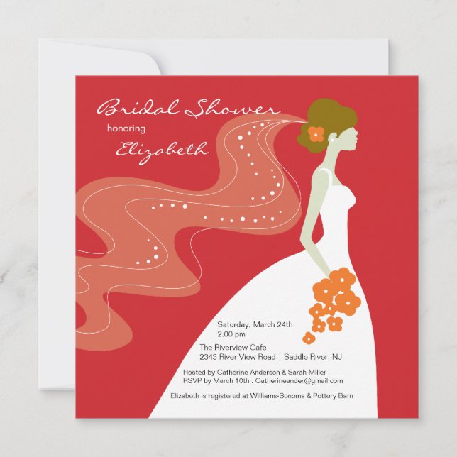 Graceful Bride Bridal Shower Invitation RED (Front)