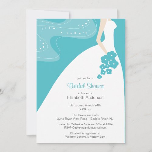 Graceful Bride Bridal Shower Invitation Turquoise