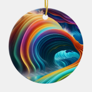 Graceful Bright Rainbow Waterfall Ceramic Ornament