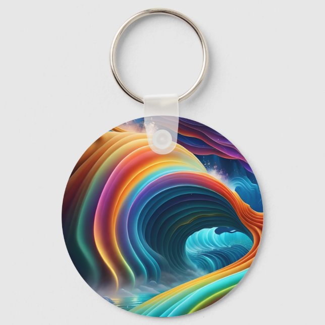 Graceful Bright Rainbow Waterfall Keychain (Front)
