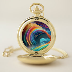 Graceful Bright Rainbow Waterfall Pocket Watch
