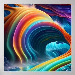 Graceful Bright Rainbow Waterfall Poster