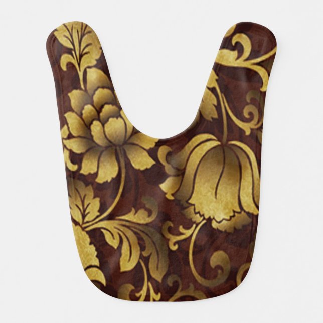 Graceful Brown Floral Baby Bib (Front)