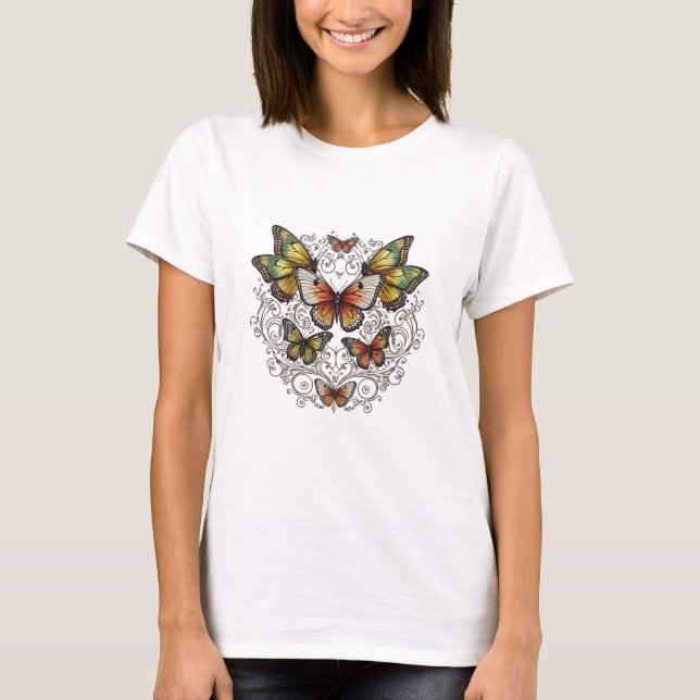 Graceful Butterfly Swirl T-Shirt (Front)
