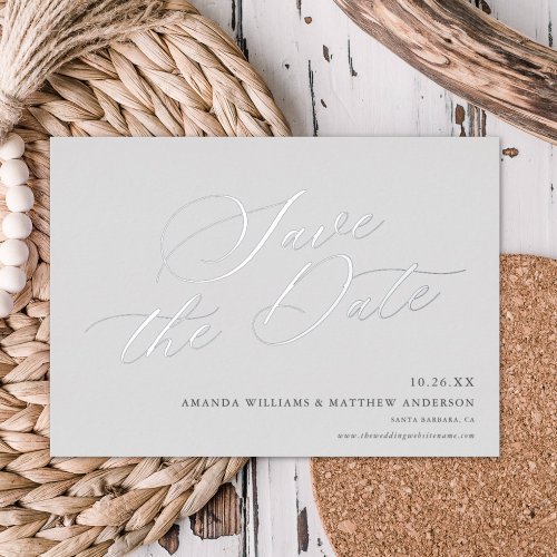 Graceful Calligraphy Non_Photo Save The Date REAL  Foil Invitation