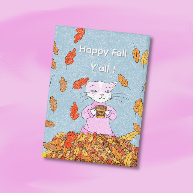 Graceful Cat Fall Collectible Pin Button  (Cute Autumn rectangular button with a graceful cat surrounded by fallen leaves . )
