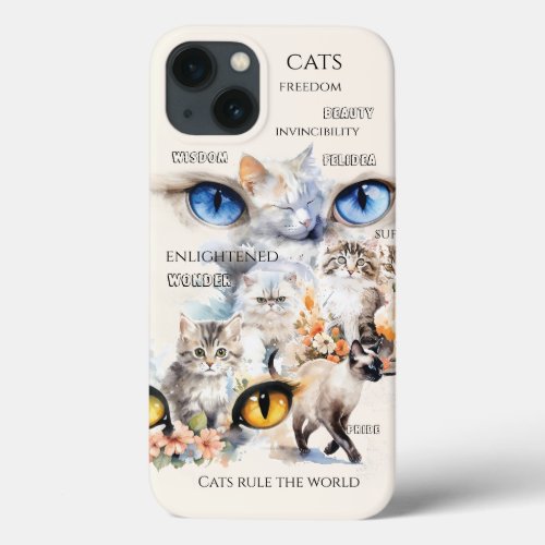 Graceful Cats Watercolor Art Typography iPhone 13 Case