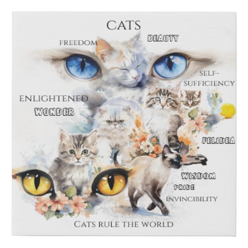 Graceful Cats Watercolor Art Typography Faux Canvas Print