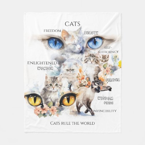 Graceful Cats Watercolor Art Typography Fleece Blanket