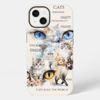 Graceful Cats Watercolor Art Typography iPhone 13 Case