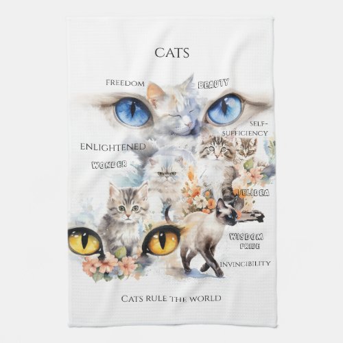 Graceful Cats Watercolor Art Typography Kitchen Towel
