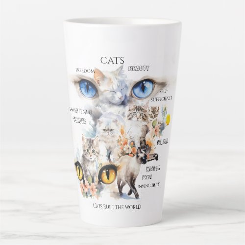 Graceful Cats Watercolor Art Typography Latte Mug