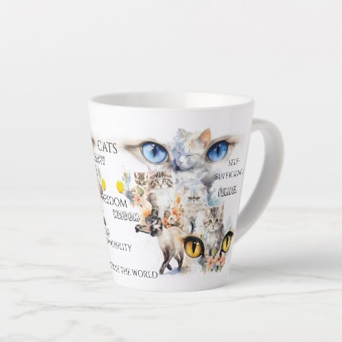 Graceful Cats Watercolor Art Typography Latte Mug