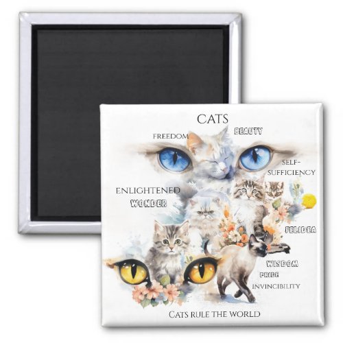 Graceful Cats Watercolor Art Typography Magnet