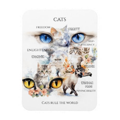 Graceful Cats Watercolor Art Typography Magnet