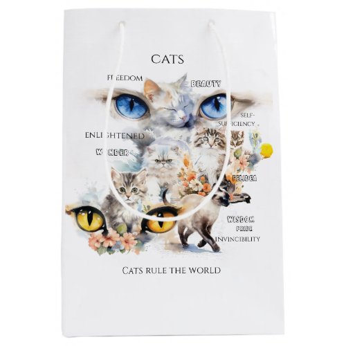 Graceful Cats Watercolor Art Typography Medium Gift Bag