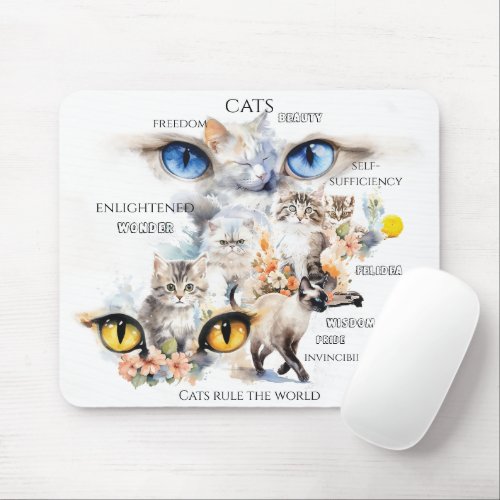 Graceful Cats Watercolor Art Typography Mouse Pad