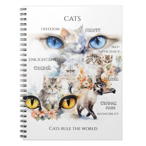 Graceful Cats Watercolor Art Typography Notebook