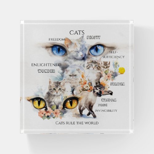 Graceful Cats Watercolor Art Typography Paperweight