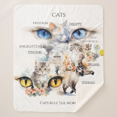 Graceful Cats Watercolor Art Typography Sherpa Blanket