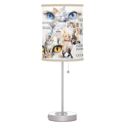 Graceful Cats Watercolor Art Typography Table Lamp