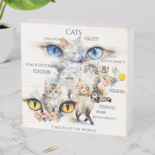 Graceful Cats Watercolor Art Typography Wooden Box Sign