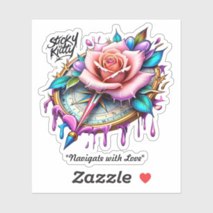 "Graceful Compass with Rose" Sticker