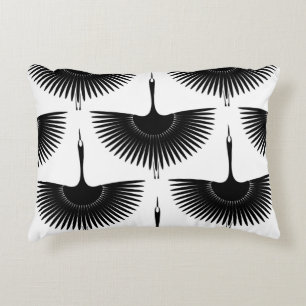 Graceful Crane: Oriental Bird Pattern Accent Pillow