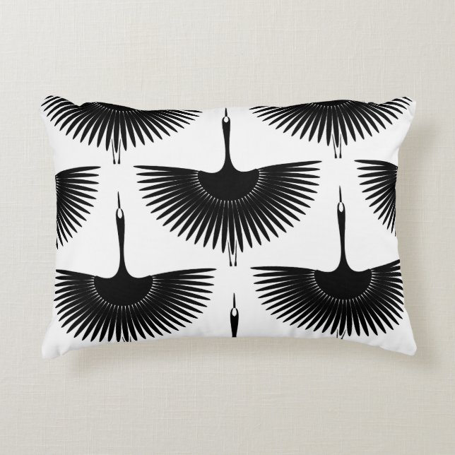 Graceful Crane: Oriental Bird Pattern Accent Pillow (Front)