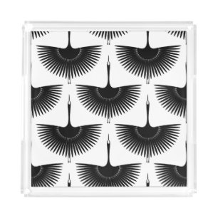 Graceful Crane: Oriental Bird Pattern Acrylic Tray