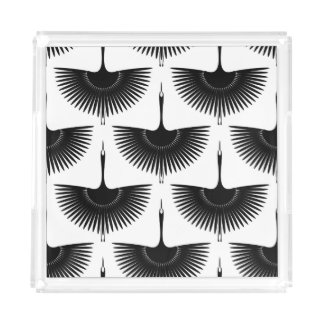 Graceful Crane: Oriental Bird Pattern Acrylic Tray