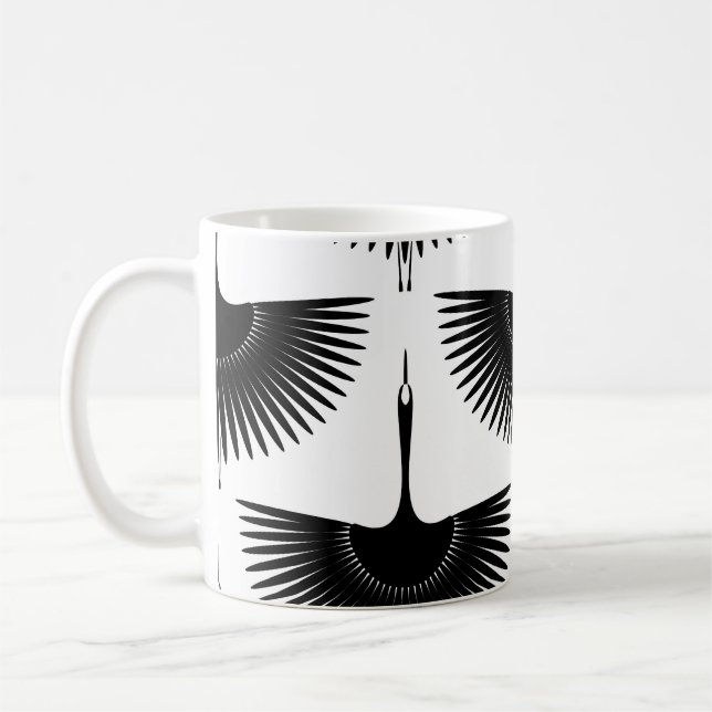 Graceful Crane: Oriental Bird Pattern Coffee Mug (Left)