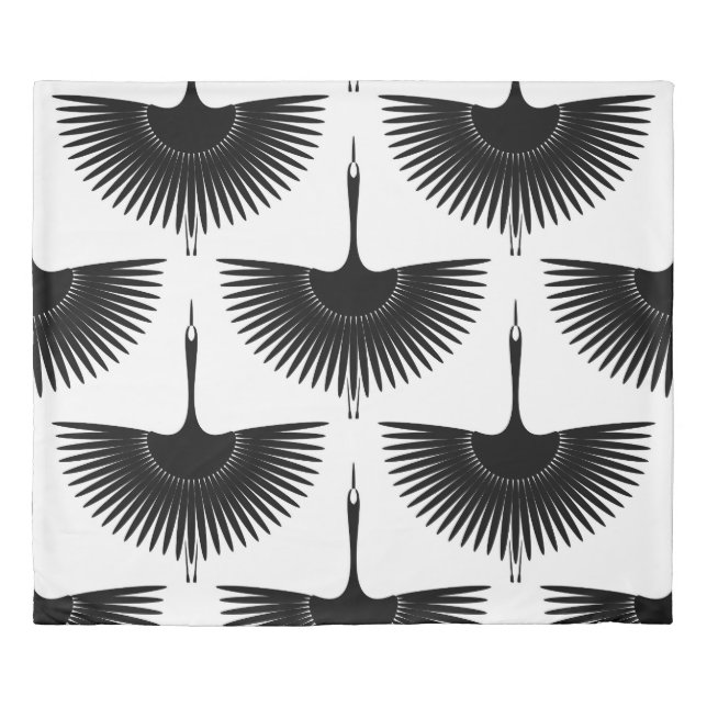 Graceful Crane: Oriental Bird Pattern Duvet Cover (Front)