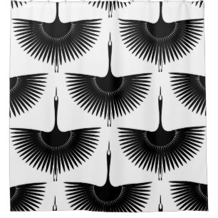 Graceful Crane: Oriental Bird Pattern Shower Curtain