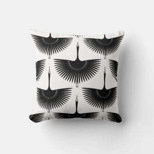 Graceful Crane: Oriental Bird Pattern Throw Pillow