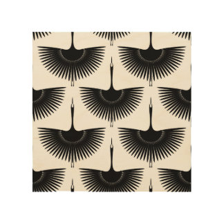 Graceful Crane: Oriental Bird Pattern Wood Wall Art