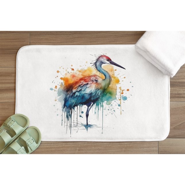 Graceful Crane: Watercolor Art, custom Bath Mat (Creator Uploaded)