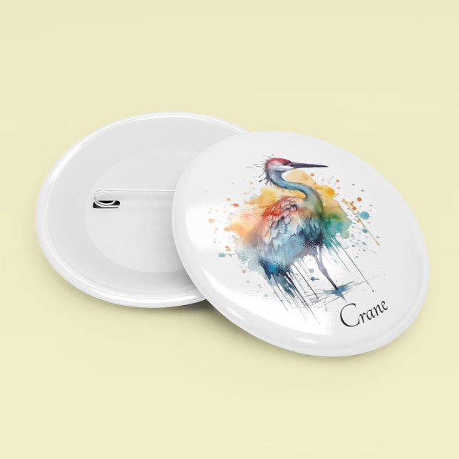 Graceful Crane: Watercolor Art, custom Button (Creator Uploaded)