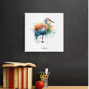 Graceful Crane: Watercolor Art, custom Metal Print